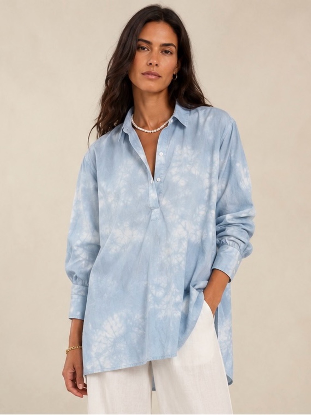 Nili Lotan Ambrose Oversized Tie-Dye Cotton Tunic Blouse XS